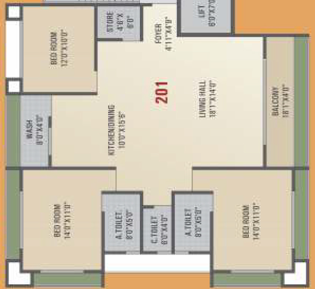 3 BHK Flat in Vinayak Alok Residency in Mota Varachha, Surat - Image 655410