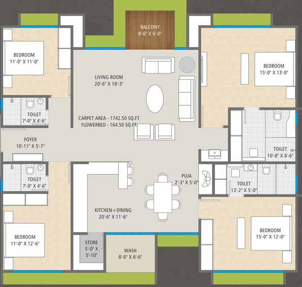 4 BHK Flat in Sahajanand Viha in Mota Varachha, Surat - Image 726328
