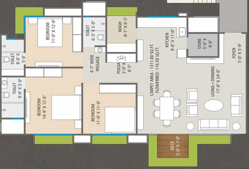 3 BHK Flat in Sahajanand Viha in Mota Varachha, Surat - Image 726327