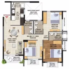 Floor Plan of 3 BHK Flat for Resale in Orchard Godrej Se7en Joka, Kolkata - Image 57407