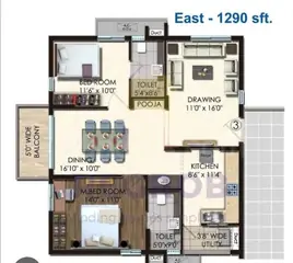 Floor Plan of 2 BHK Flat for Resale in Gopanpally, Hyderabad - Image 57129