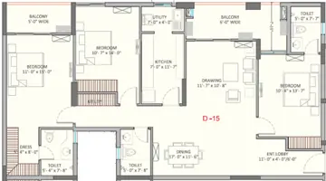 Floor Plan of 3 BHK Flat for Resale in Raghunathpur, Bhubaneswar - Image 1817