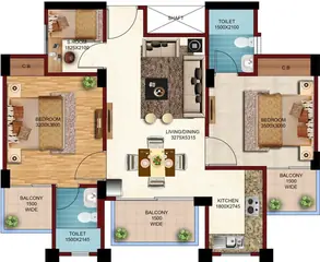 Floor Plan of 2 BHK Flat for Resale in Tejas Greenberry Signatures Vrindavan Yojna, Lucknow - Image 3077
