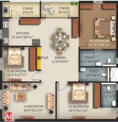 Sample Apartment of 3 BHK Flat for Resale in KSR Signature 4 Tellapur, Hyderabad - Image 5217