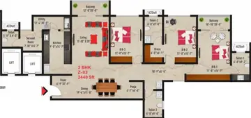 Floor Plan of 4 BHK Flat for Resale in SNN Raj Spiritua JP Nagar, Bangalore - Image 5069