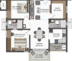 Floor Plan of 2.5 BHK Flat for Resale in Team4 Nyla Miyapur, Hyderabad - Image 7881