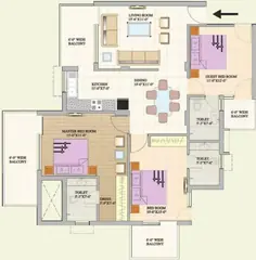 Floor Plan of 3 BHK Flat for Resale in Mona Greens Zirakpur, Chandigarh - Image 9509