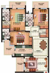 Floor Plan of 3 BHK Flat for Resale in Jaipuria Sunrise Greens Zirakpur, Chandigarh - Image 11399