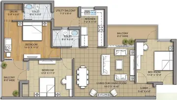 Floor Plan of 3 BHK Flat for Resale in Sushma Grande Nxt Zirakpur, Chandigarh - Image 11407