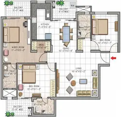 Sample Apartment of 3 BHK Flat for Resale in NK Savitry Greens 1 Zirakpur, Chandigarh - Image 11421