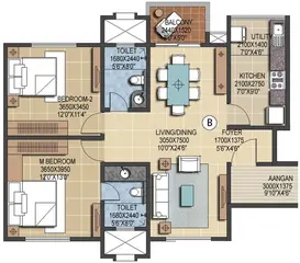 Sample Apartment of 2 BHK Flat for Resale in Prestige Ferns Residency Sarjapur Road, Bangalore - Image 16217