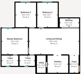 Floor Plan of 3 BHK Flat for Resale in Purva Westend Fresco Hosa Road, Bangalore - Image 16230