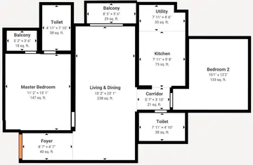 Floor Plan of 2 BHK Flat for Resale in Budigere Road, Bangalore - Image 16246