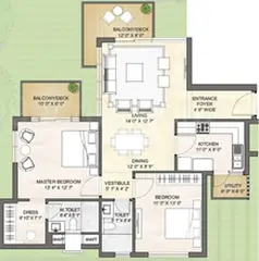 Floor Plan of 2 BHK Flat for Resale in Puri Emerald Bay Sector 104, Gurgaon - Image 19681