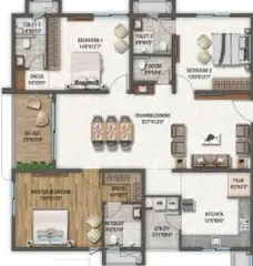 Sample Apartment of 3 BHK Flat for Resale in DSR Altitudes Osman Nagar, Hyderabad - Image 33936