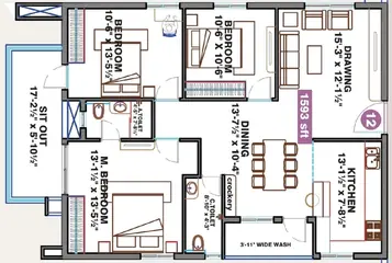 Floor Plan of 3 BHK Flat for Resale in Hallmark Vicinia Narsingi, Hyderabad - Image 42492