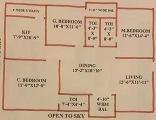 Floor Plan of 3 BHK Flat for Resale in Shaikpet, Hyderabad - Image 42646