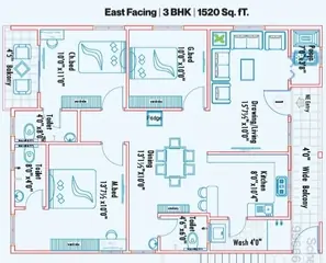 Floor Plan of 3 BHK Flat for Resale in Kondapur, Hyderabad - Image 48826